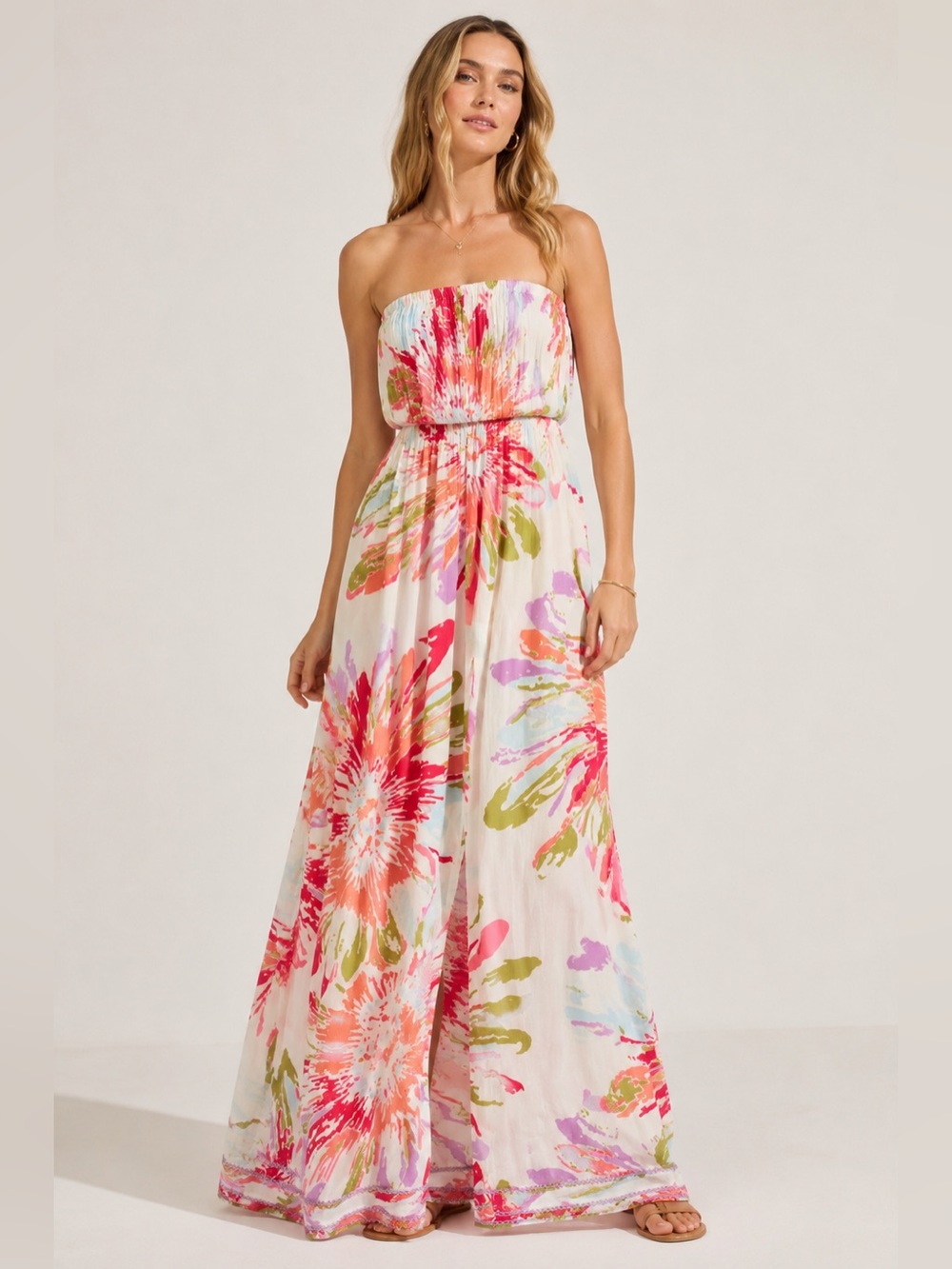 Poupette St Barth Floral Strapless Lightweight Maxi Dress Resort Boho Size XS